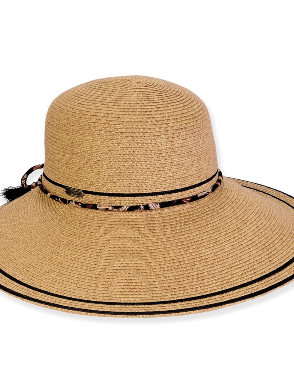 Sun'N Sand Women's Tan, Paperbraid Tapered, Brim 5"- 3.25" Animal Print Band Hat